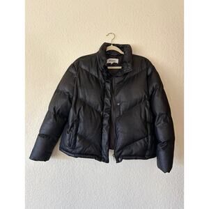 BB Dakota Black Cropped Puffer Jacket Thick Warm Coat Size Small Reptile Texture